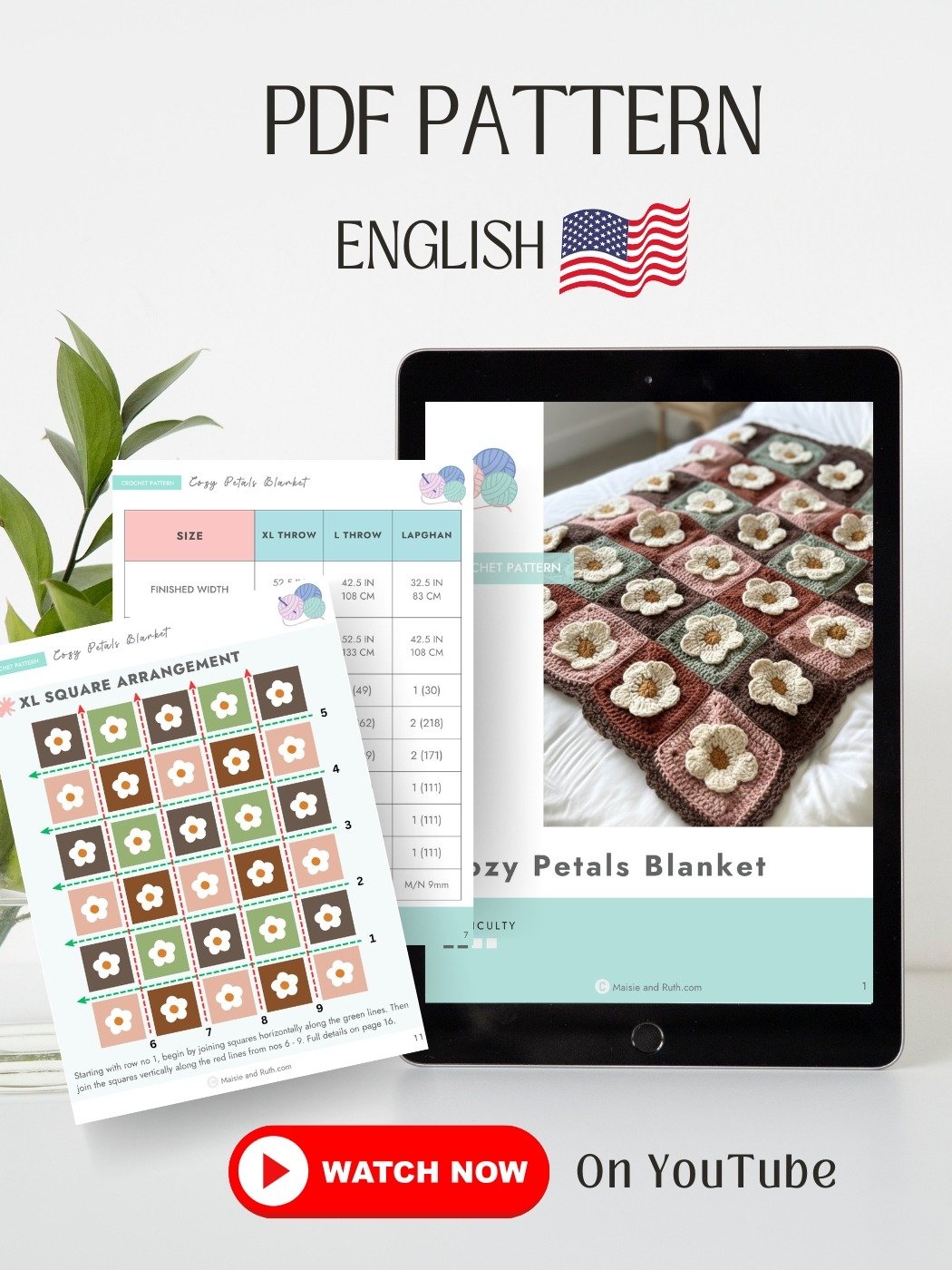 Cozy Petals Blanket Crochet Pattern | PDF + Video Tutorial | product image (2)