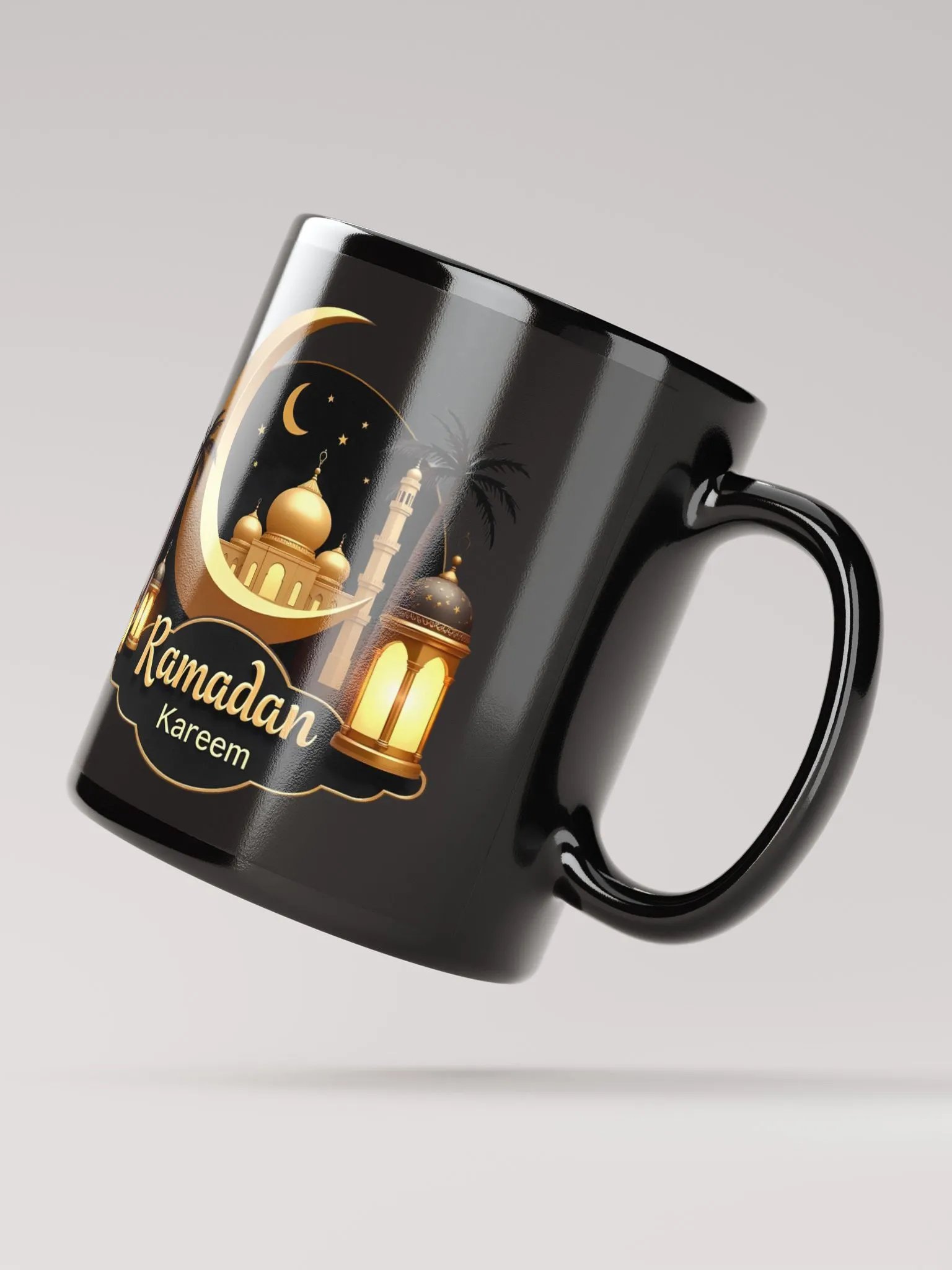 Glossy Black Ramadan Kareem Mug – Gold Elegance for the Holy Month product image (4)