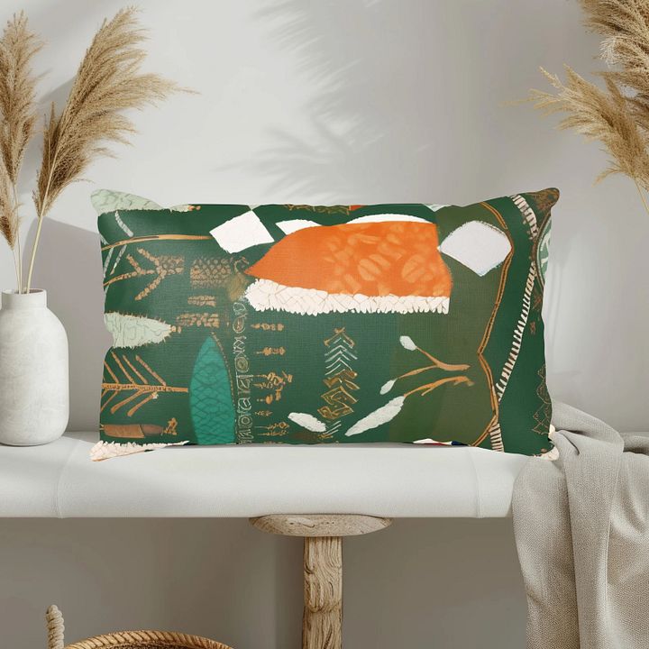 Bohemian Pillow, Rustic Design, Forest Green Geometric Patterns, Eclectic Home Decor product image (1)
