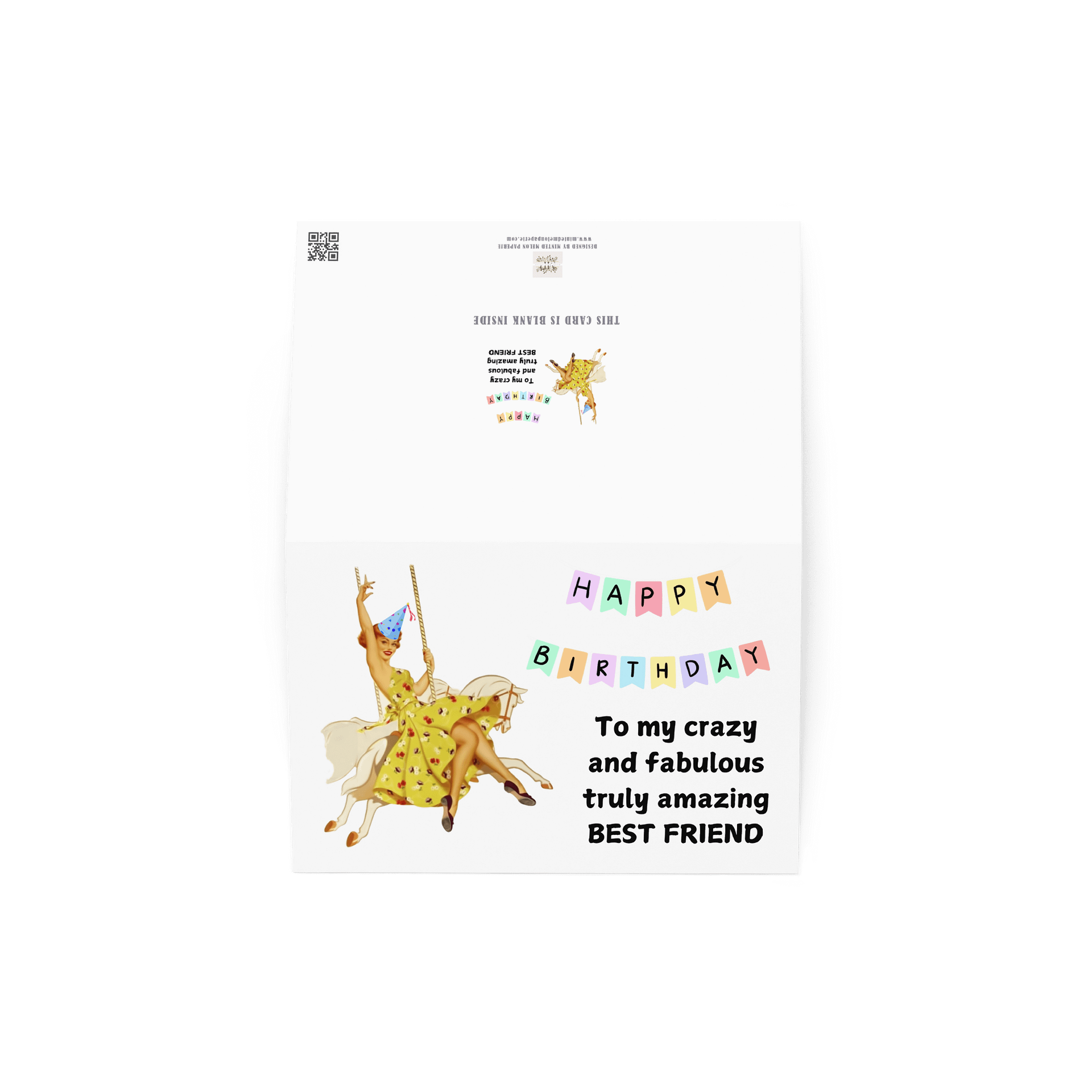 Best Friend Retro Girl on a Carousel Horse Birthday Card product image (3)