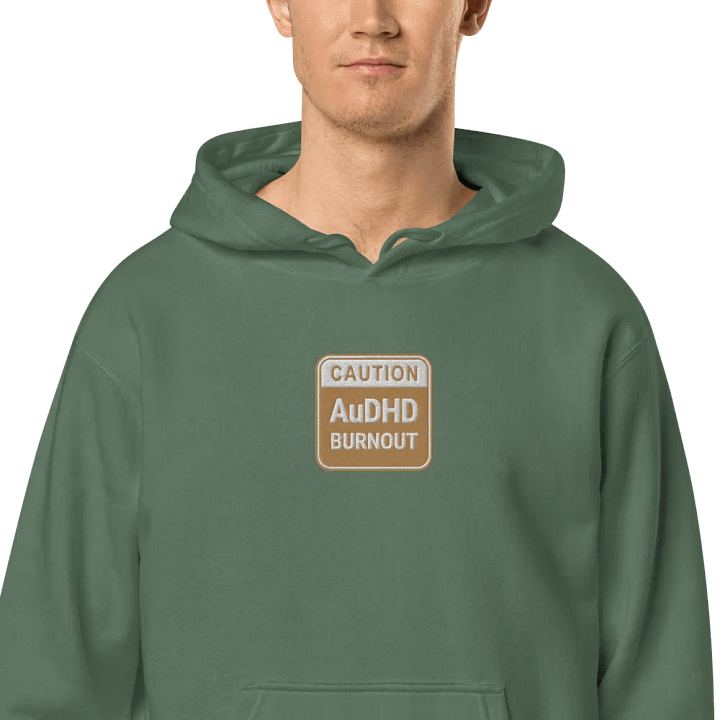 CAUTION: AuDHD BURNOUT embroidered pigment hoodie (brown design) product image (2)