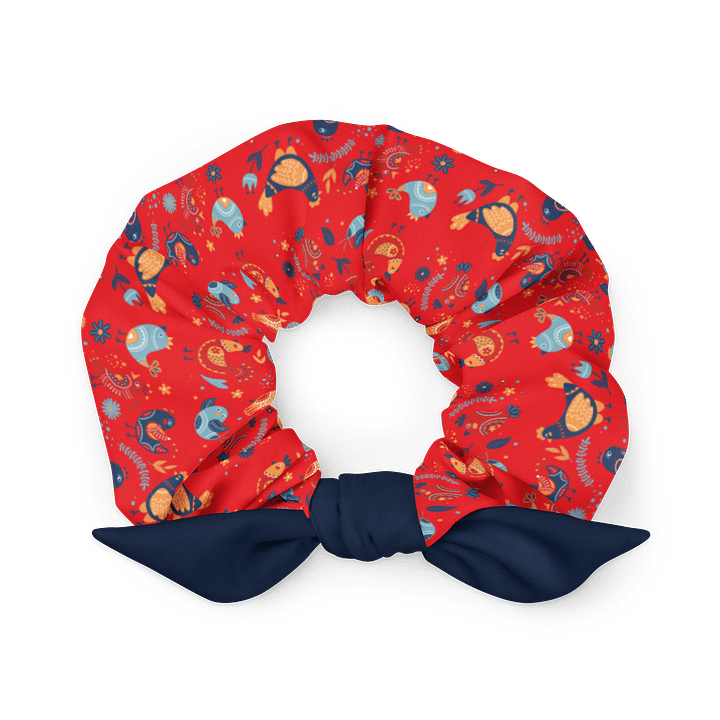 Folk Art Red Scrunchie with Navy Bow | Sustainable Hair Accessory product image (1)