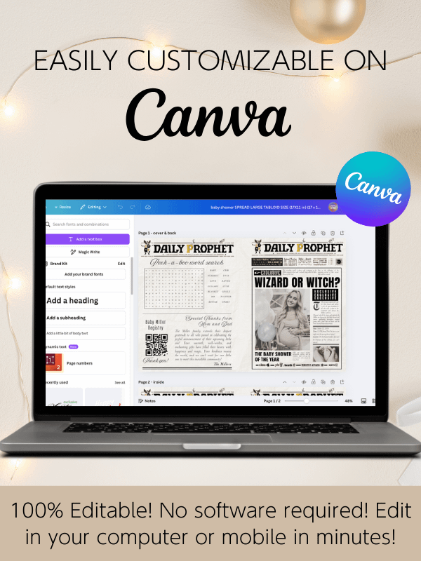 Magical Baby Shower Announcement Newspaper Daily Prophet Template I 100% Customizable product image (5)