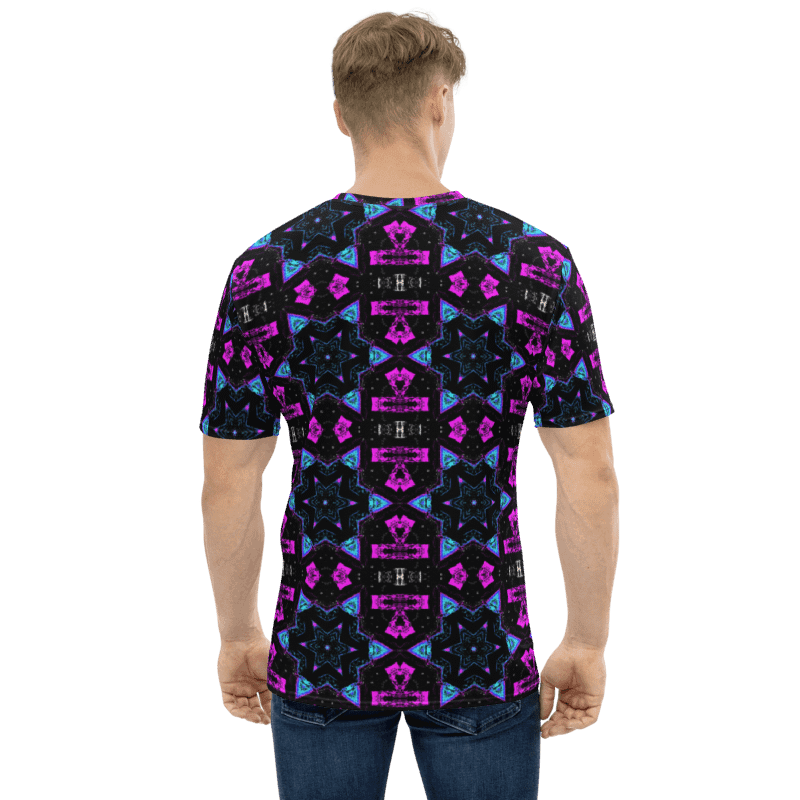 Abstract Pink, Turquoise and Black Repeating Star Pattern Men's T Shirt product image (10)