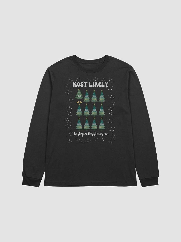 Festive Retro Cartoon Character Christmas Tree "Most Likely to Shop on Christmas Eve" Long Sleeve Tee product image (2)