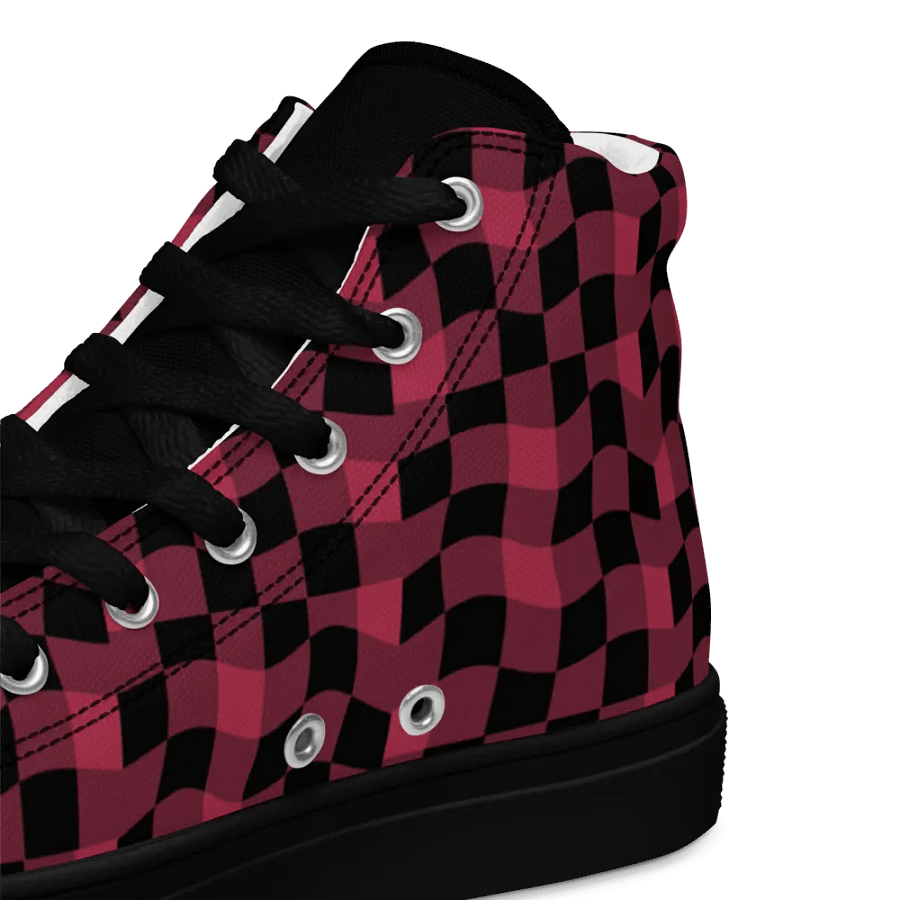 Magenta and Black Warped Checker Men's High Top Canvas Shoes product image (7)