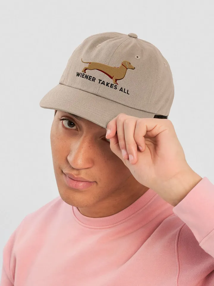 Wiener Takes All Classic Dad Hat(Embroidered) of a Dachshund(Tan) product image (26)