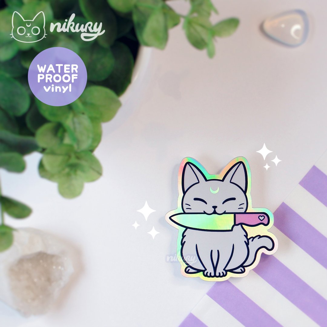 Holographic White Stabby Cat Sticker product image (4)