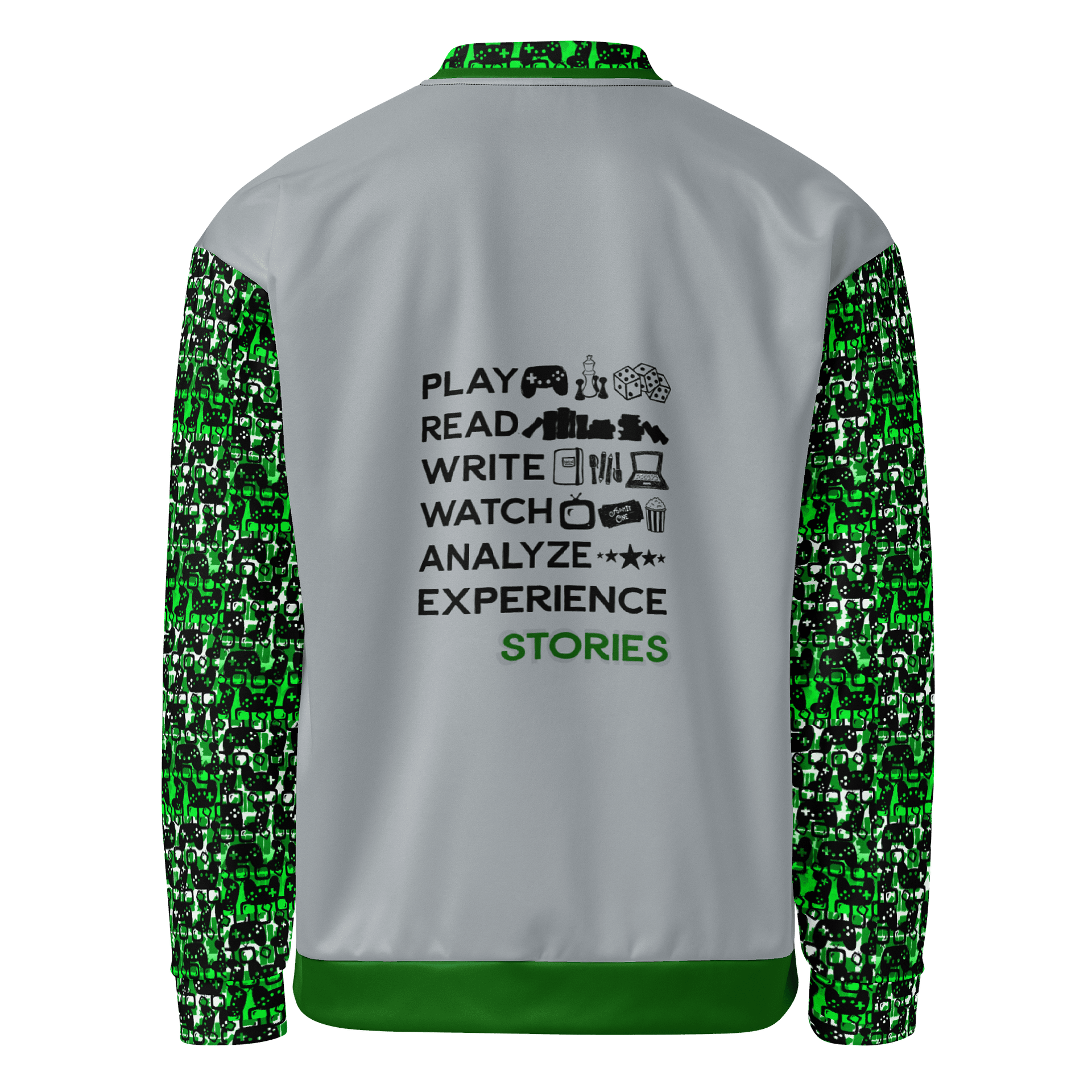 Experience Stories Unisex Bomber Jacket (Green, Gray, and Black) product image (1)