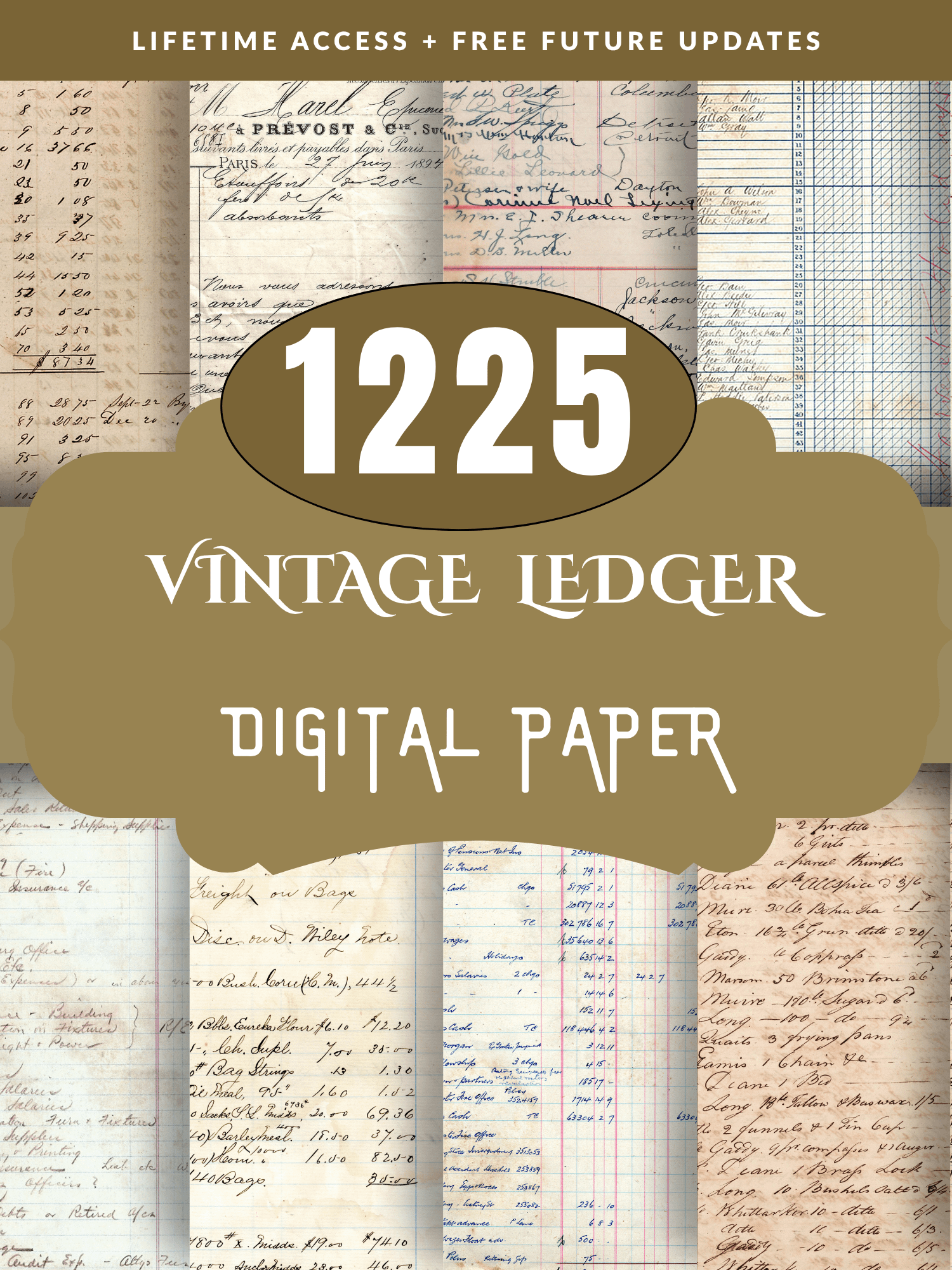 Vintage Ledger Pages printable antique junk journal paper digital collage sheet product image (5)