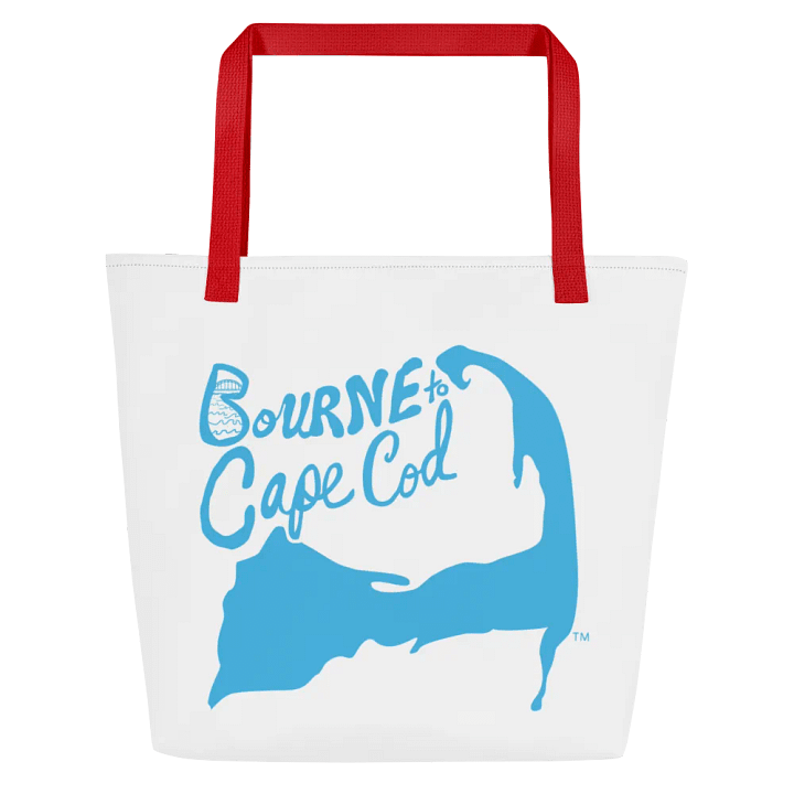 BOURNE to Cape Cod™ | Large Tote Bag with Pocket | Coastal Classic | All-Over Logo Print | Blue Logo on White product image (2)