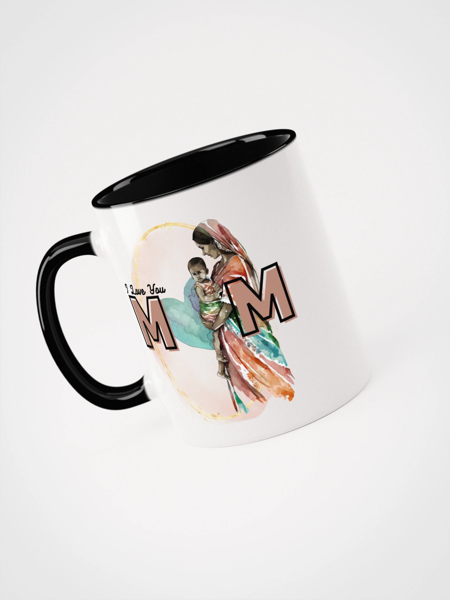 Gentle Loving Mother Design - Hindi Mom- Art Ceramic Mug with Color Interior product image (1)