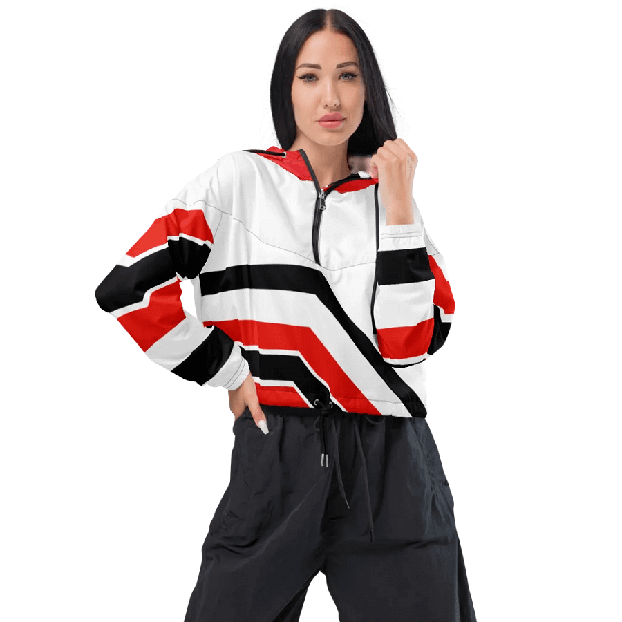 Red/Black/White Bent Lines Women's Cropped Jacket product image (5)