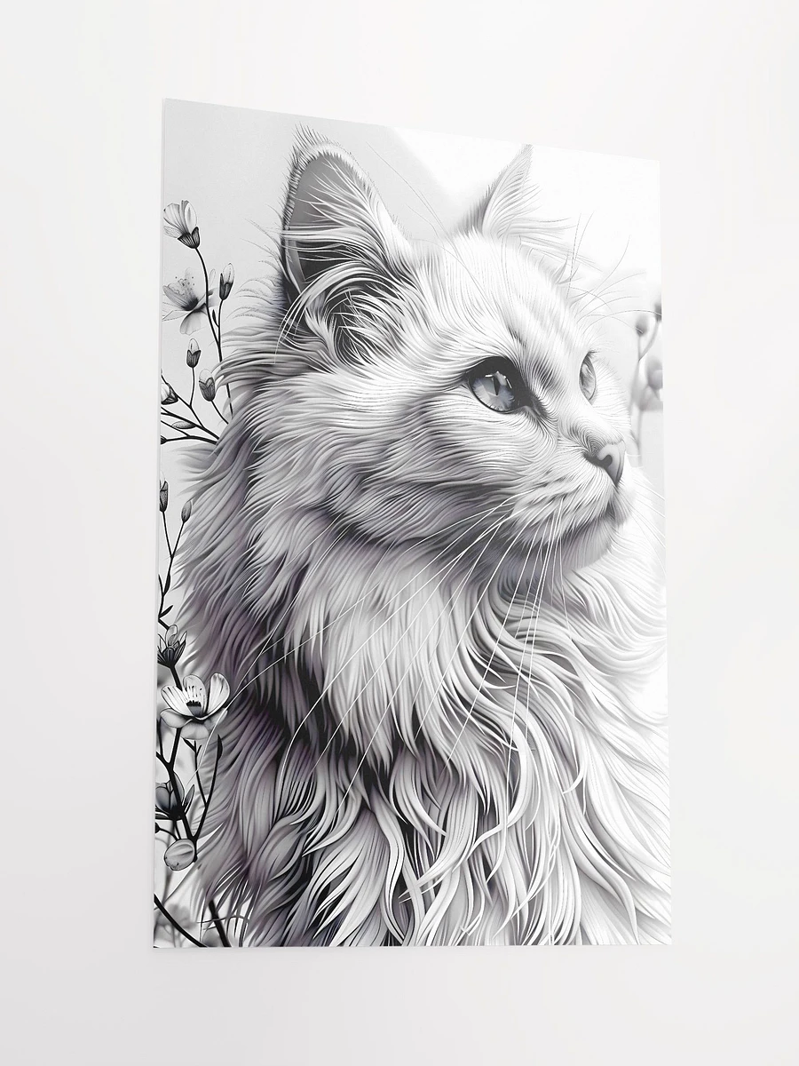 Serene Feline Elegance: Majestic White Cat with Pussy Willows Matte Poster product image (4)