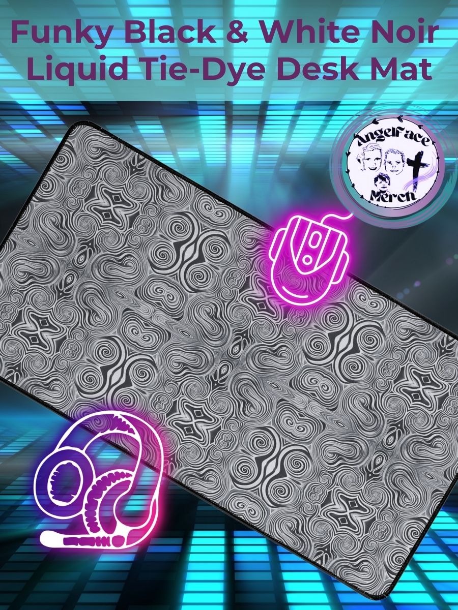 Funky Black and White Noir Liquid Tie-Dye Desk Mat product image (1)