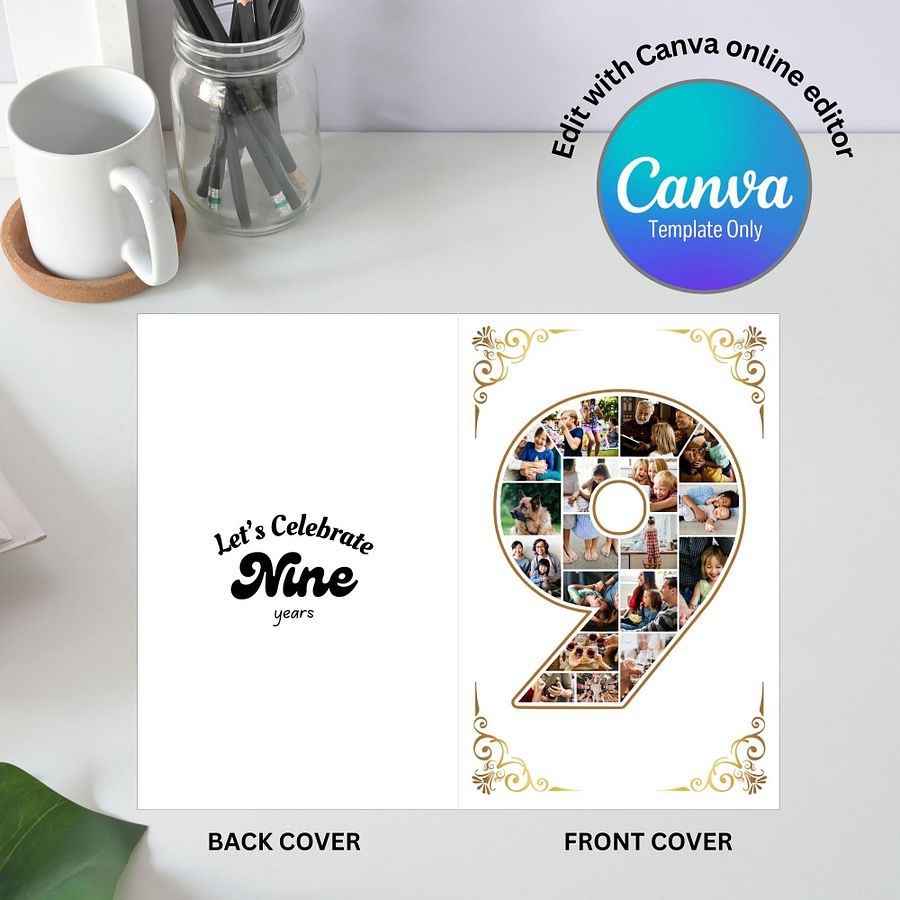 Nine Year Celebration Card Photo Collage Canva Template product image (5)