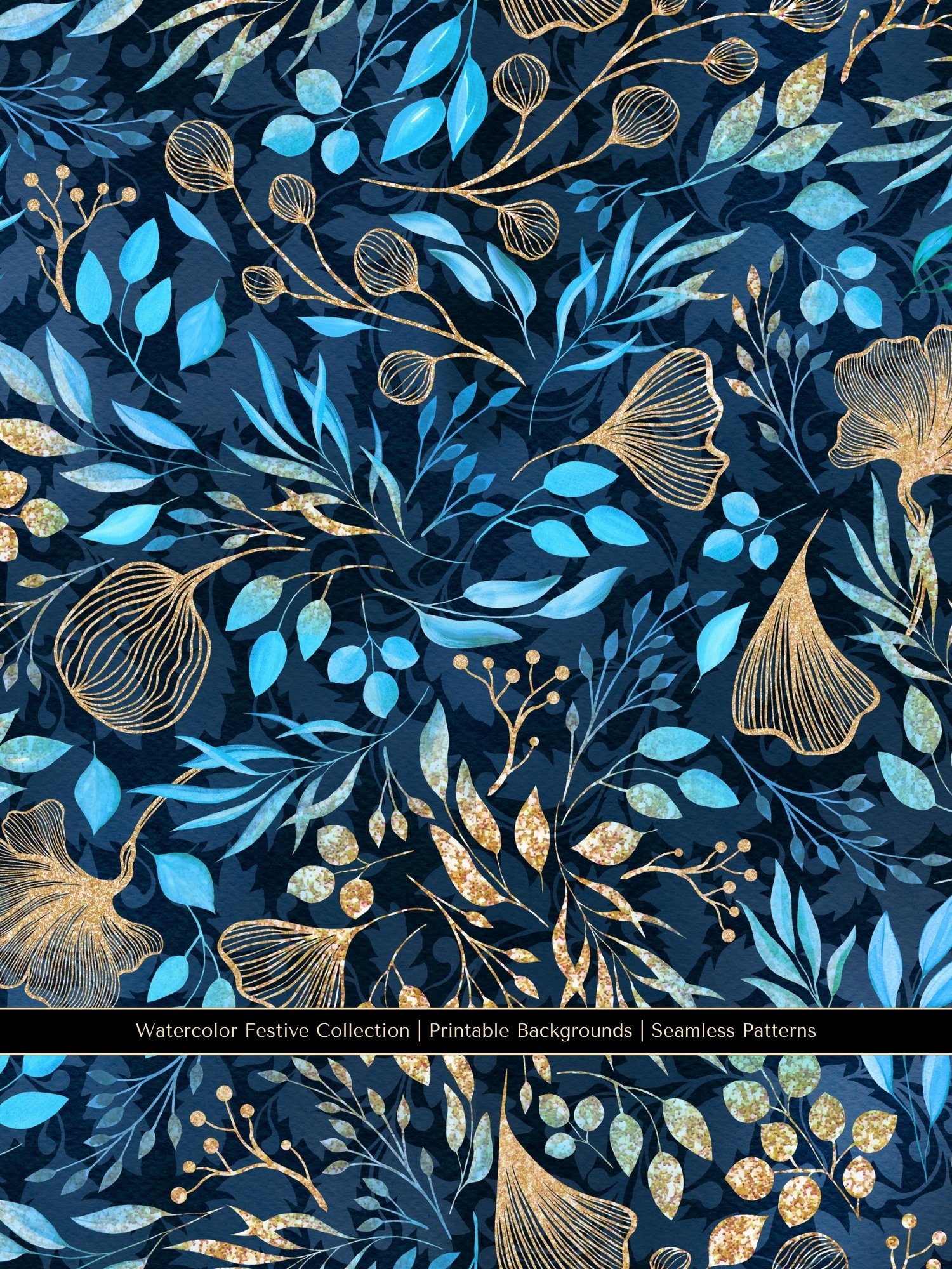 Whimsical Gothic Festive Gold Glitter Floral Seamless Patterns product image (5)
