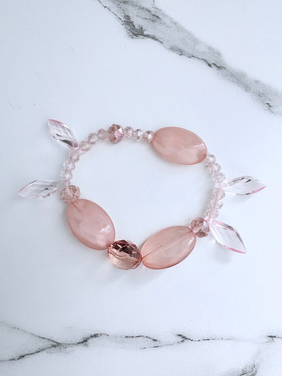 Blush Serenity | Faceted & Iridescent Beaded Bracelet | Handmade 8" Stretch Bracelet | Coastal Charm Jewelry by Monique Faella Designs™ | MFD-00054 product image (1)