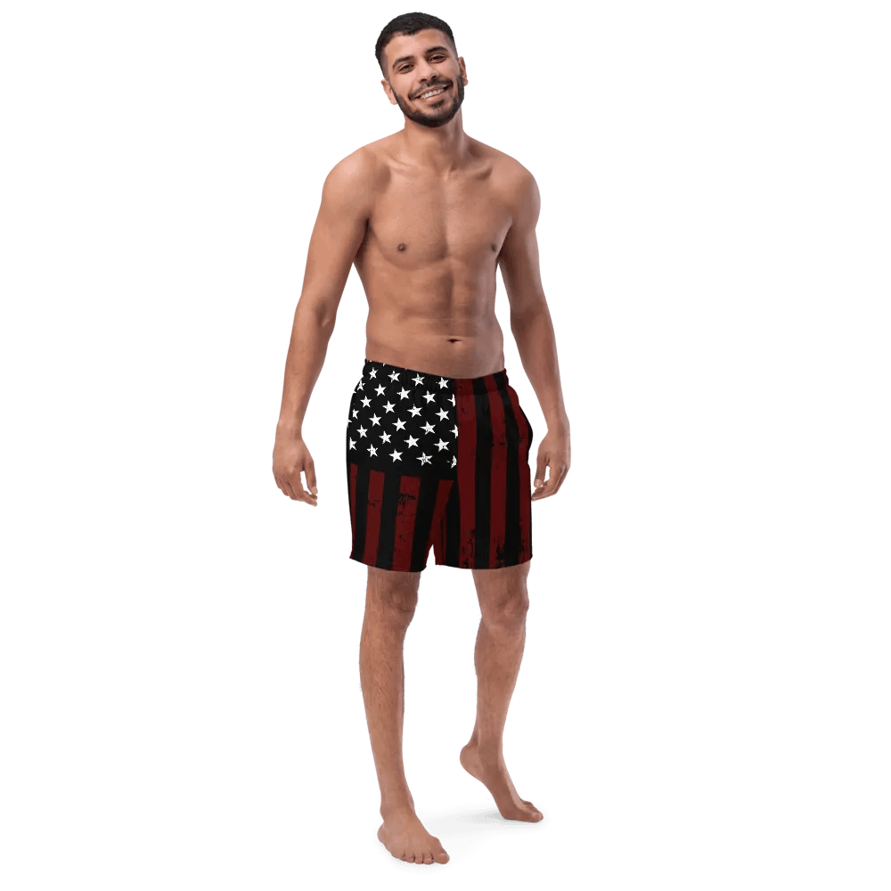 Distressed Black & Red Americana Swim Trunks product image (3)
