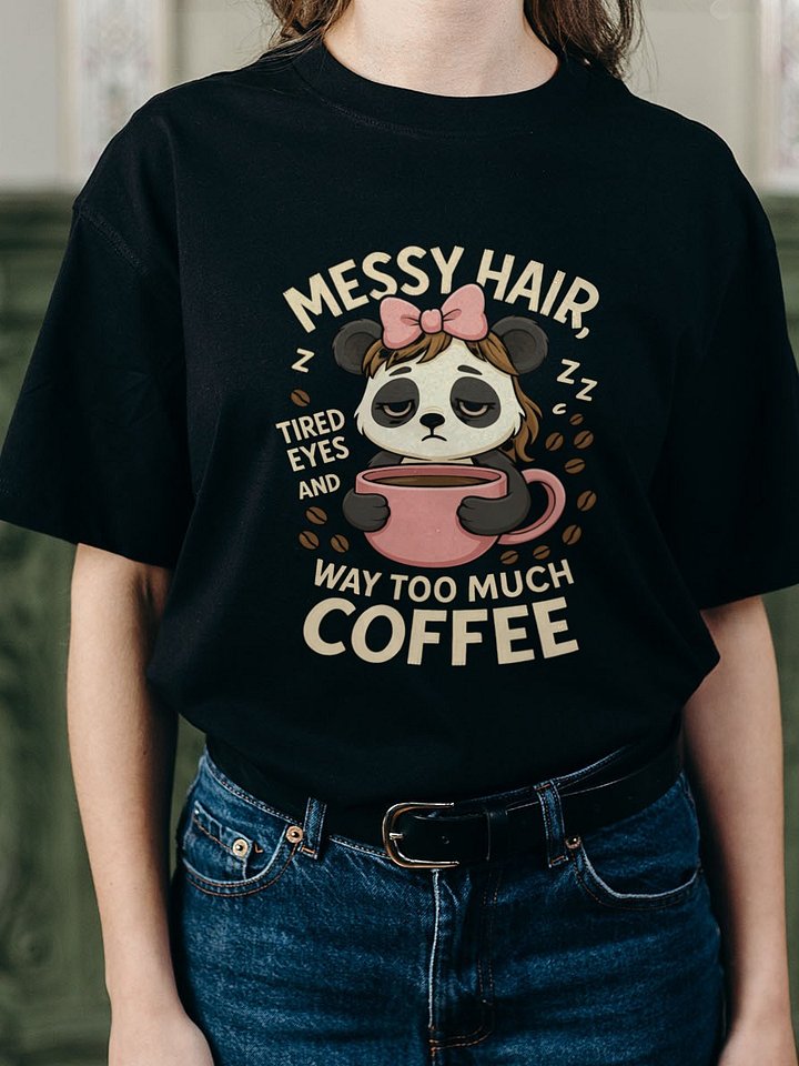 Panda Coffee Lover T-Shirt - Pink Bow product image (2)