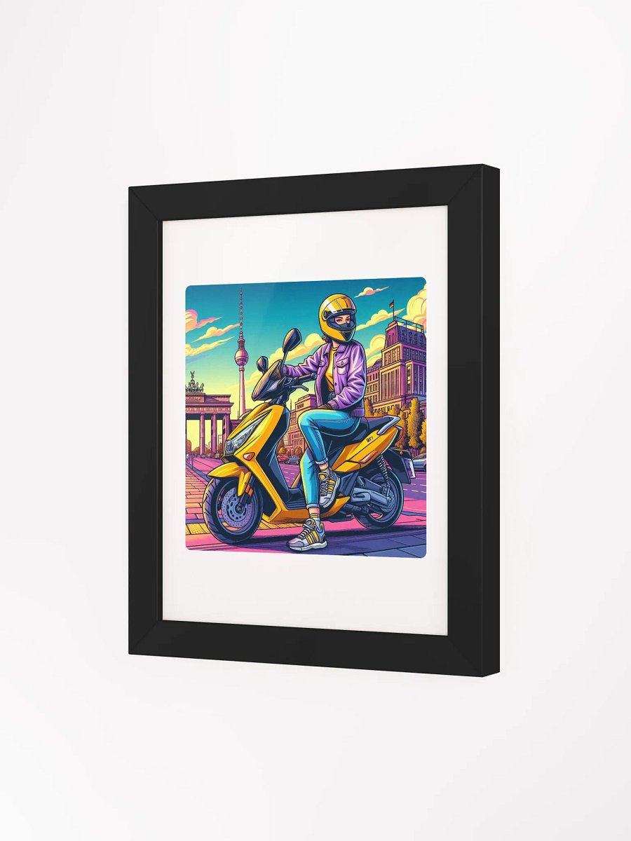 Berlin Cityscape Scooter Ride Poster | biker women in Berlin city german AI Work product image (64)