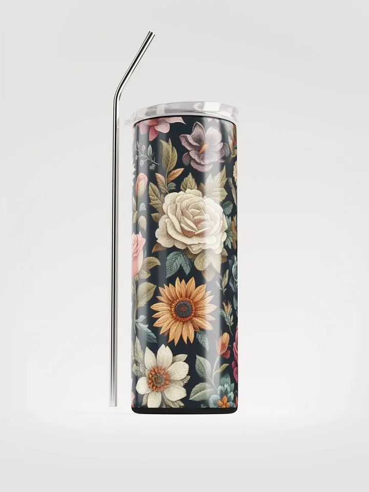 Floral Embroidered Stainless Steel Tumbler - Sustainable Elegance product image (1)
