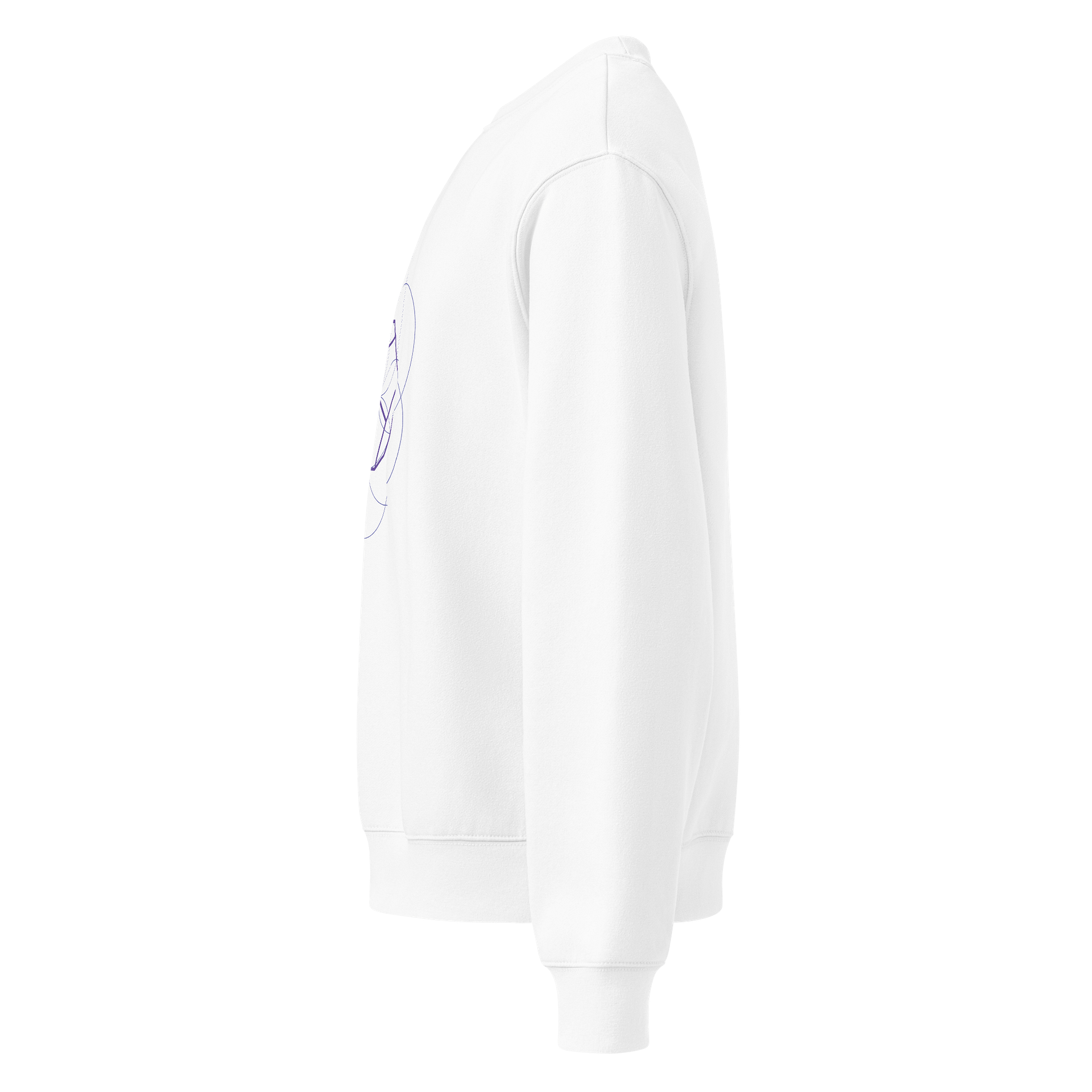 White Sweater – Purple Dodecahedron (Centered Front & Upper Back Print) product image (3)