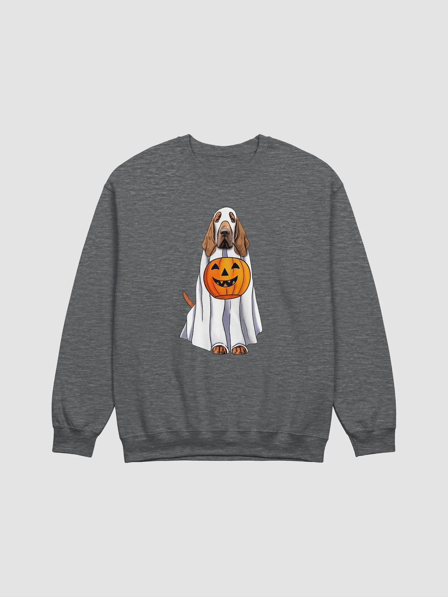 Bloodhound Halloween Sweatshirt | Funny Fall & Halloween Bloodhound Wearing a Ghost Costume with Pumpkin Basket product image (7)