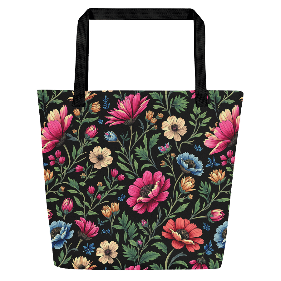 Women’s Floral Print Large Tote Bag – Black Flower Shoulder Bag product image (3)