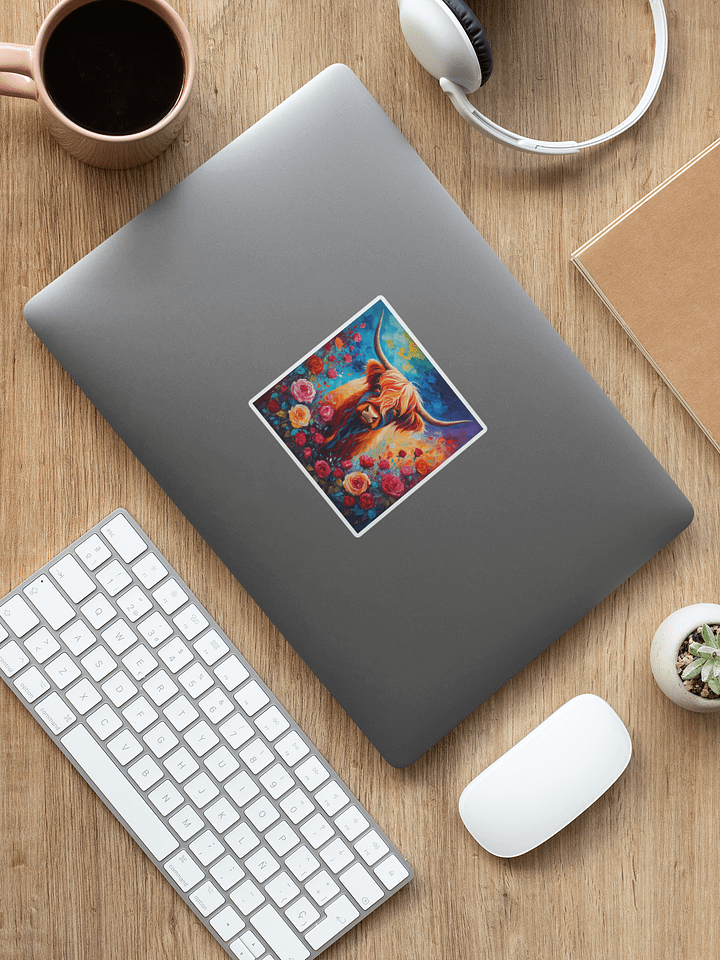 Acrylic Rose Field Highland Cow Sticker product image (1)