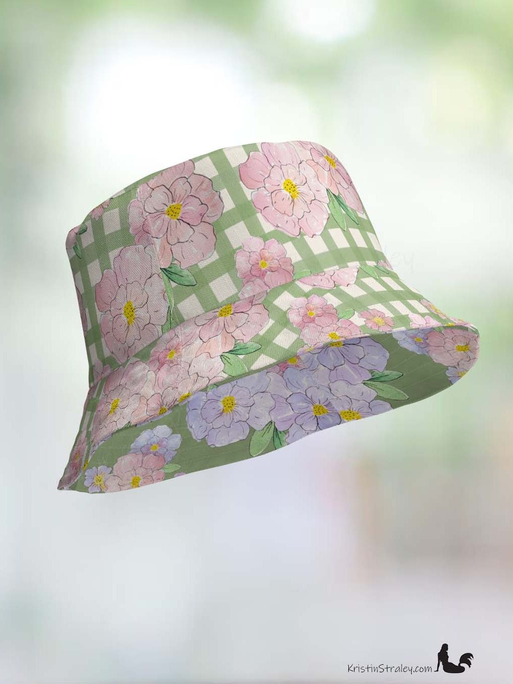Pink Flowers on Gingham and Green Reversible Bucket Hat product image (7)