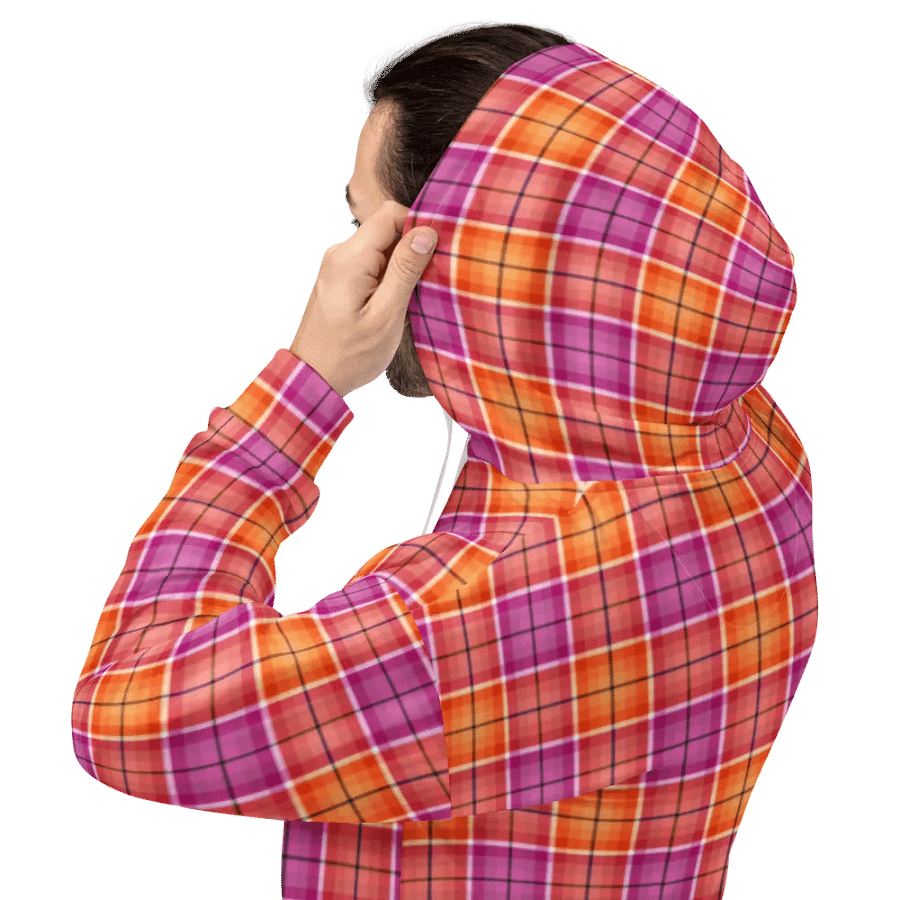 Bright Orange and Pink Plaid Hoodie product image (8)