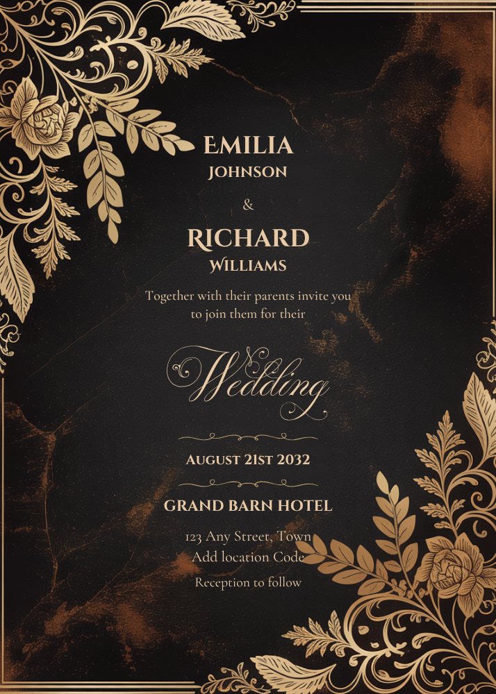 Editable Vintage Wedding Invitations | Edit in Canva | Instant Download Template | Black Gold Ornate product image (2)