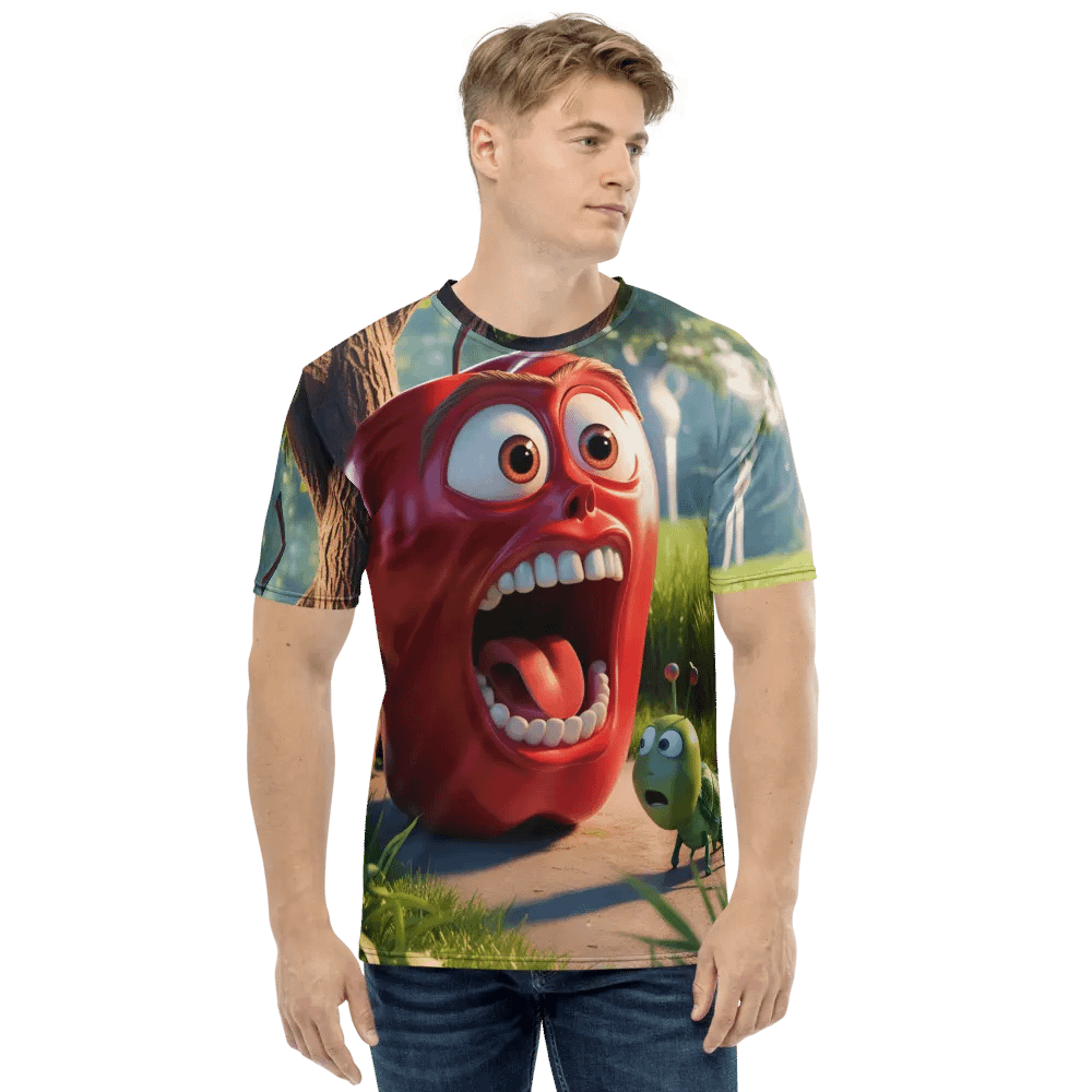 Surprised Apple & Caterpillar Cartoon T-Shirt - Custom Design Tee product image (1)