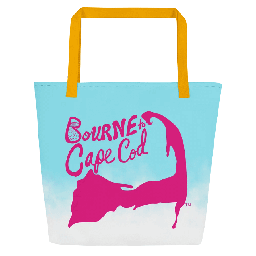 BOURNE to Cape Cod™ | Large Tote Bag with Pocket | Coastal Classic | All-Over Logo Print | Pink Logo | Patriotic Pastels product image (2)