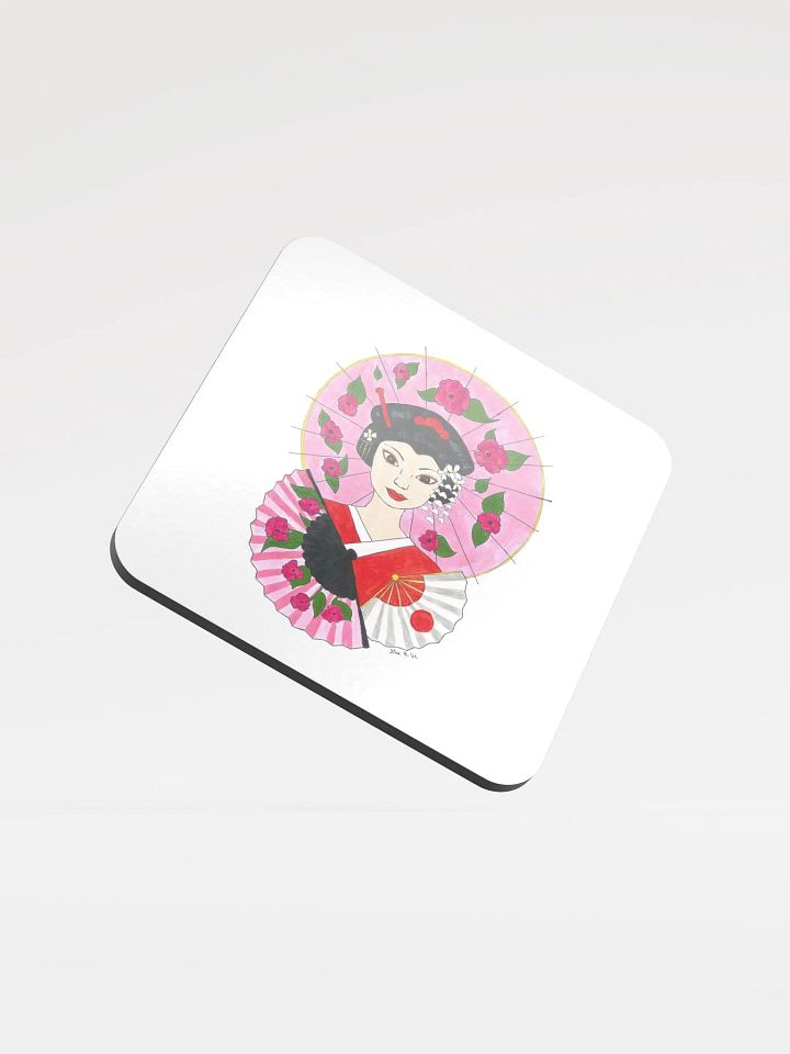 Japanese Geisha (art by Dina R.) acrylic painting - Glossed Cork Coaster product image (1)