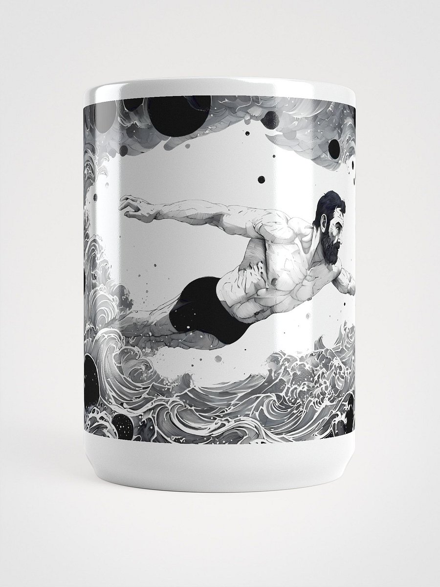 Monochrome Maritime Adventure: Black & White Waves Glossy Mug product image (5)