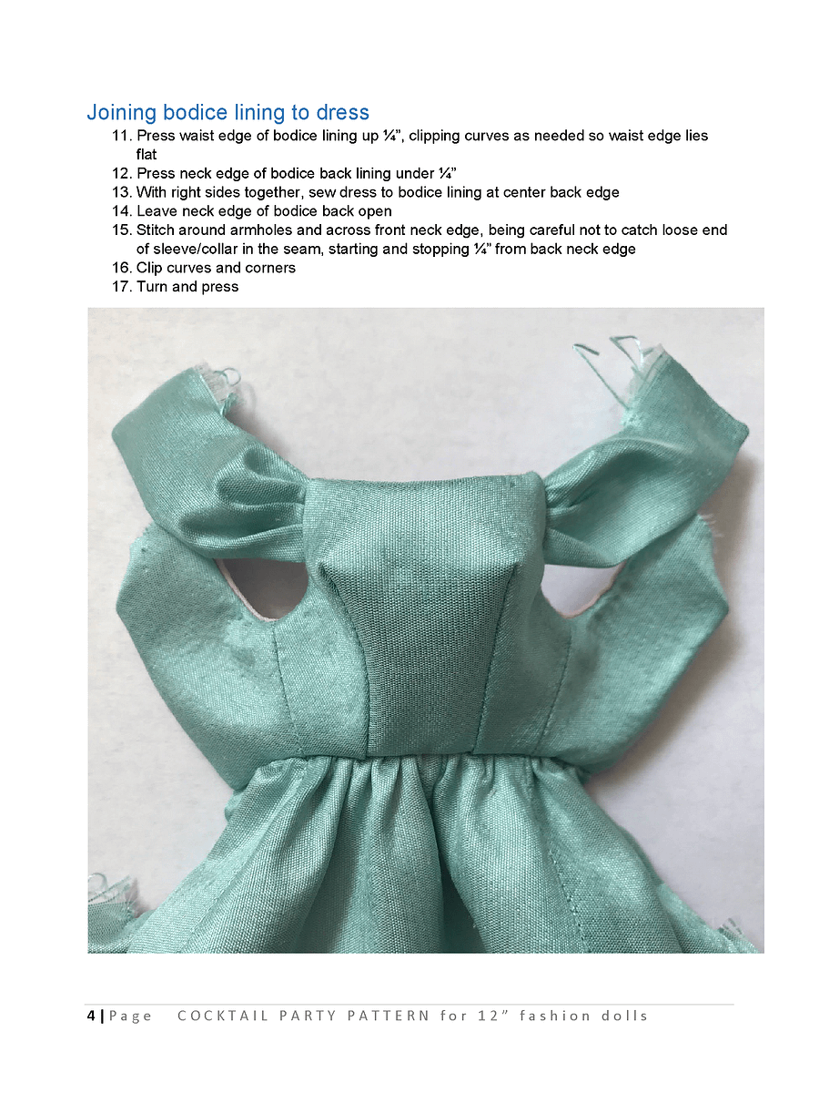 Cocktail Party sewing pattern for 12" fashion dolls product image (3)