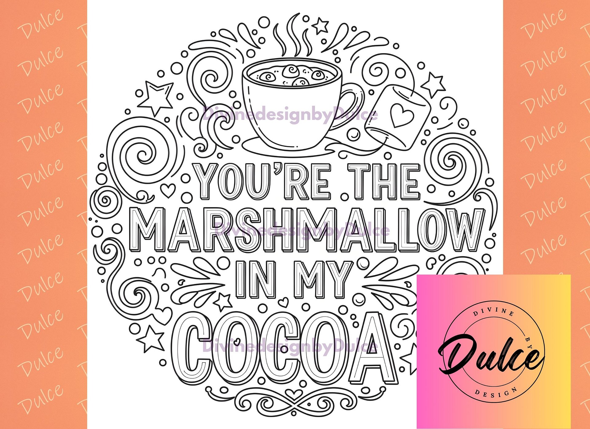 Marshmallow in My Cocoa Love & Friendship Coloring Page (Digital Download) product image (1)