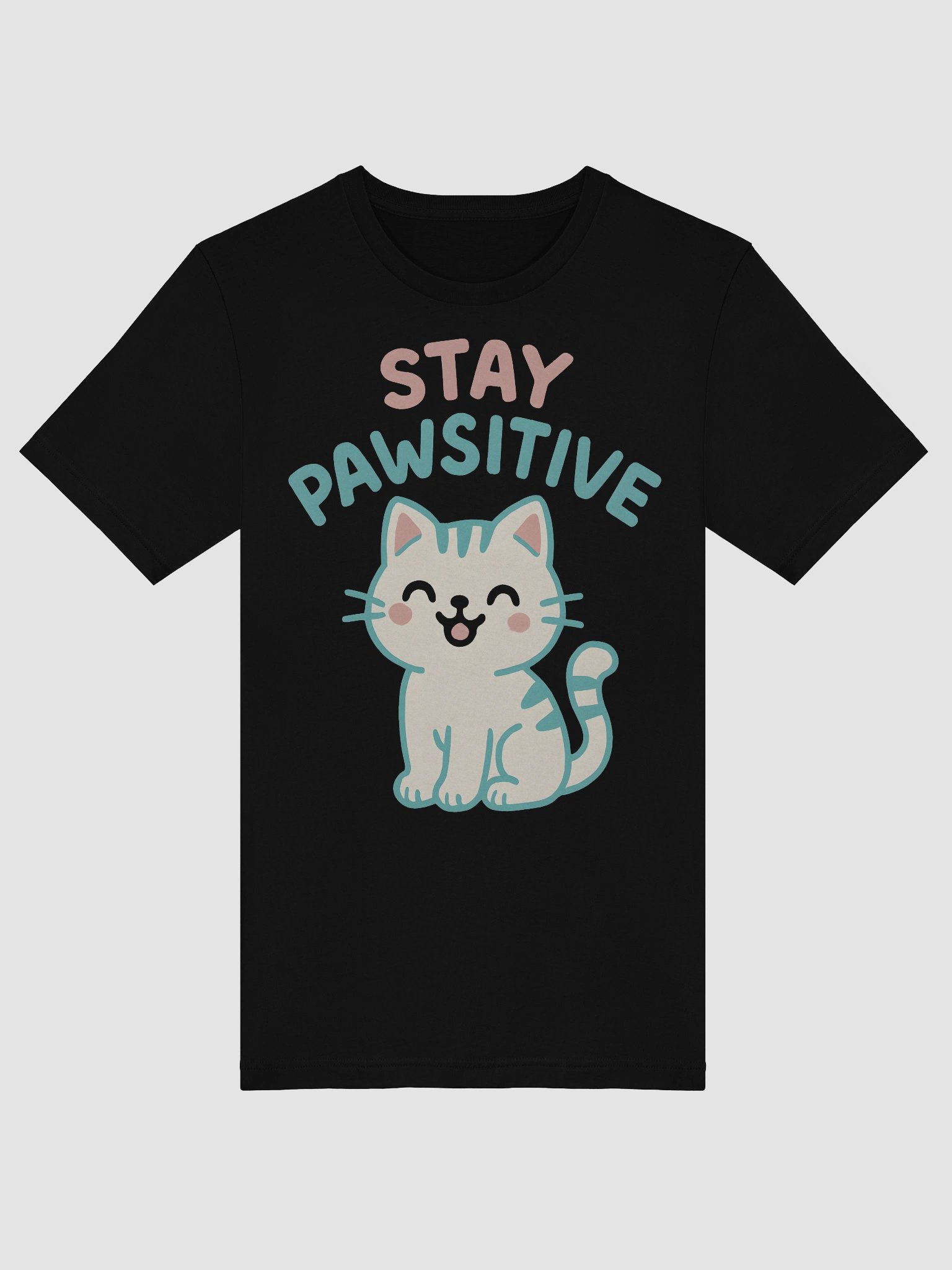 Pawsitive Vibes Cartoon Cat T-Shirt product image (5)