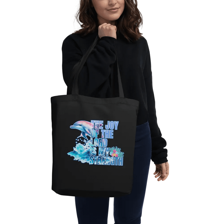 Inspirational Joy of the Lord is My Strength Dolphin Eco-Green Tote product image (3)