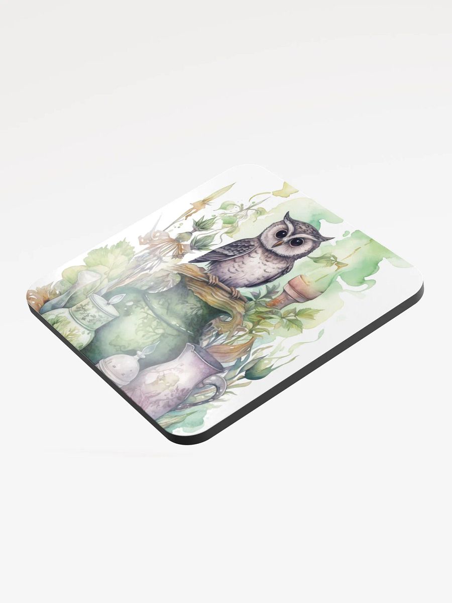 Glossed Cork Coaster 🦉 Peaceful Green Theme - Owls Vibes - Motif 1 product image (3)