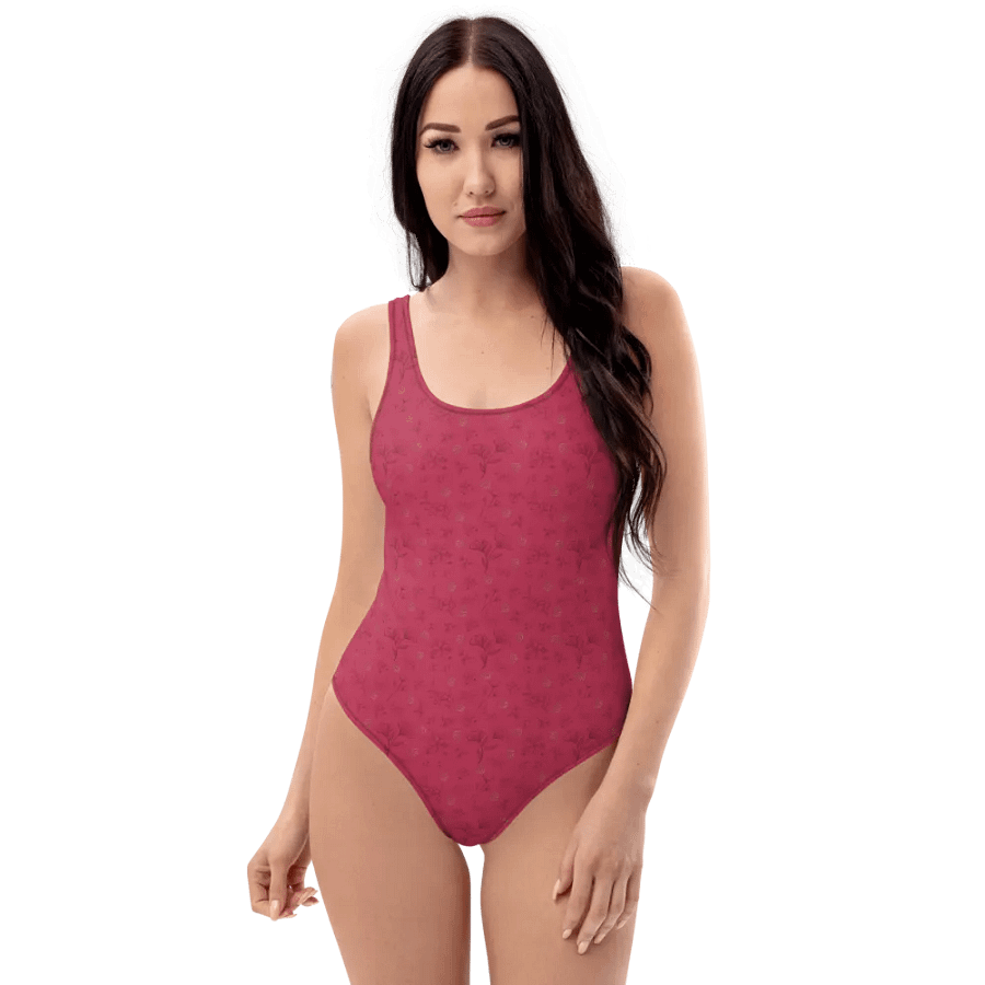 Gold Leaves and Chocolate Flowers on Magenta One-Piece Swimsuit product image (5)