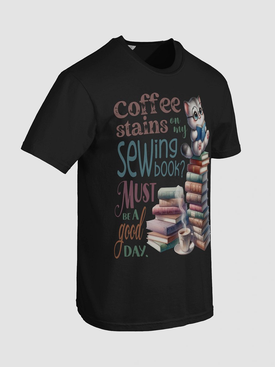 Coffee Stains Cozy Cat and Sewing Books T-Shirt product image (8)