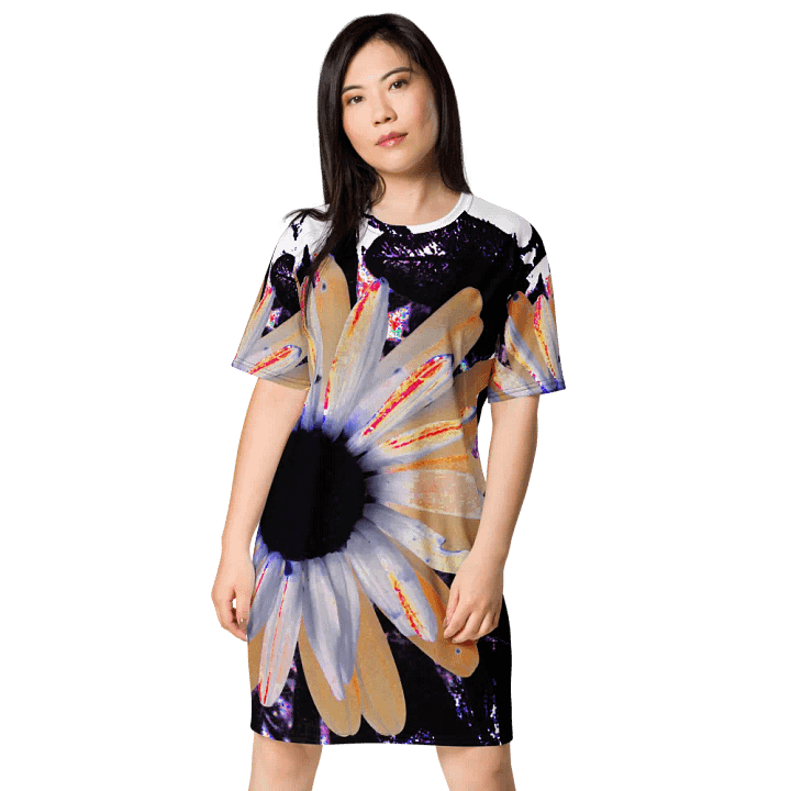 Abstract Neon Daises Ladies T Shirt Dress product image (1)
