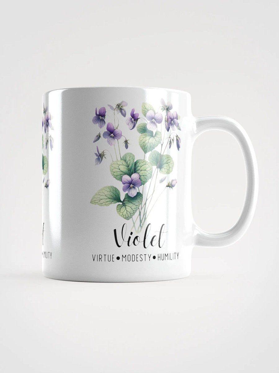 Violet Ceramic White Mug: Virtue, Modesty, Humility, February Birth Month Flower product image (3)