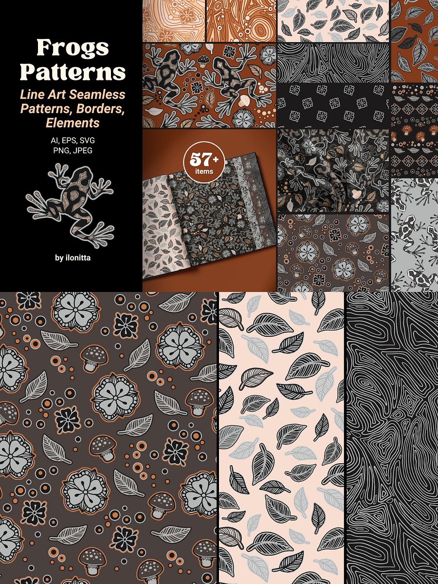 Line Art Frogs Patterns, Borders product image (5)