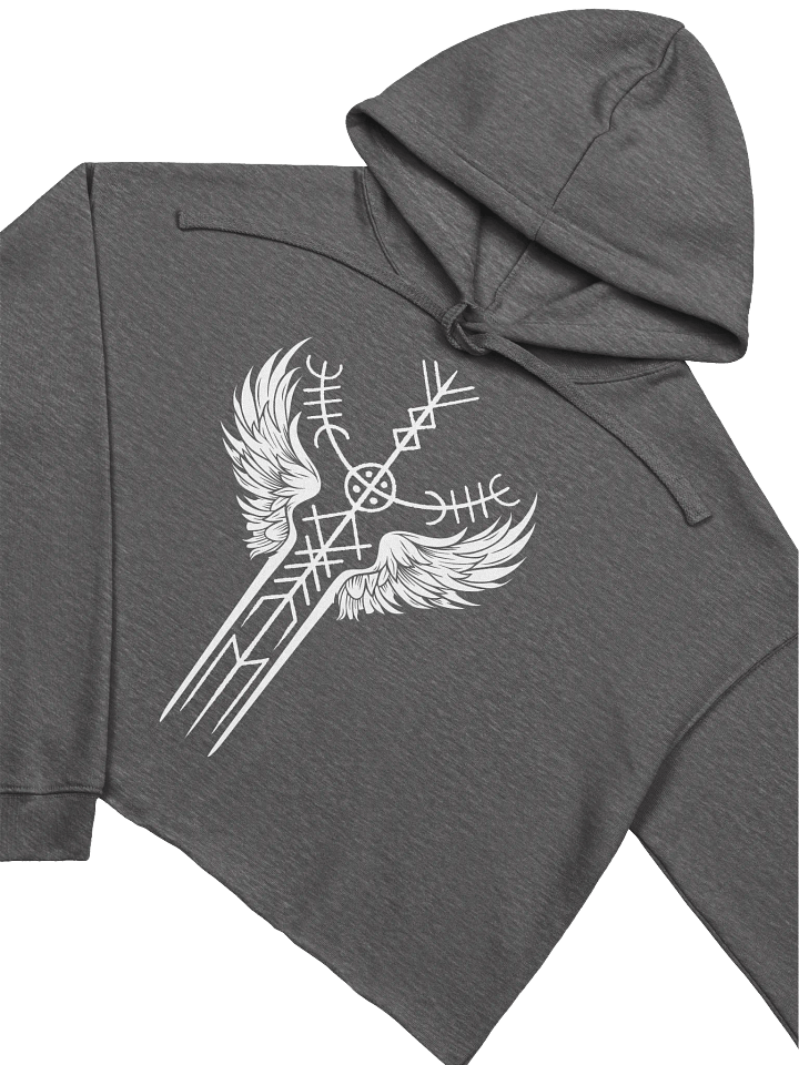 The Valkyrie Stave Fleece Crop Hoodie (white print) product image (1)
