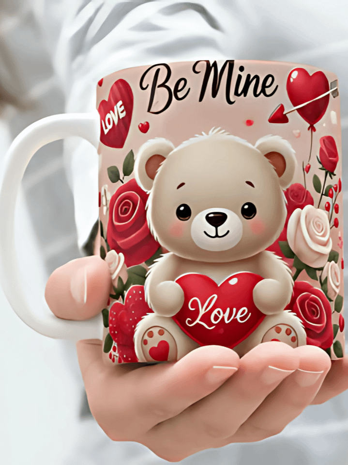 Glossy 'Be Mine' Valentine Mug Wrap Design – Shiny Love Theme for 11oz & 15oz Mugs – 300 DPI PNG File – Instant Digital Download product image (1)