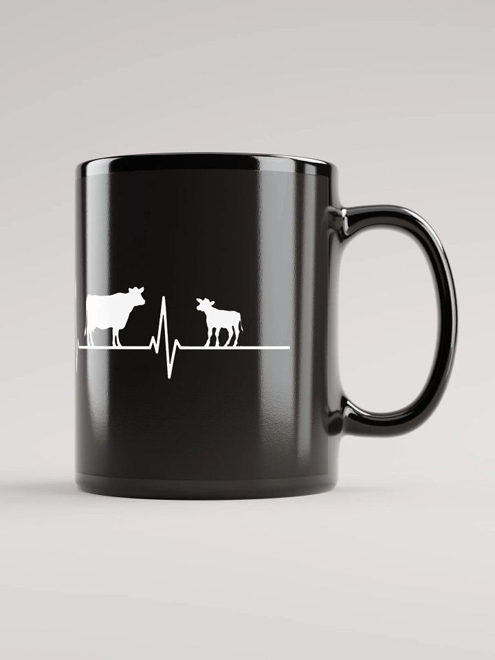 "Heartbeat-Cow" black glossy mug product image (1)